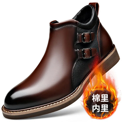 Men’s Leather Ankle Chelsea Buckle Boots
