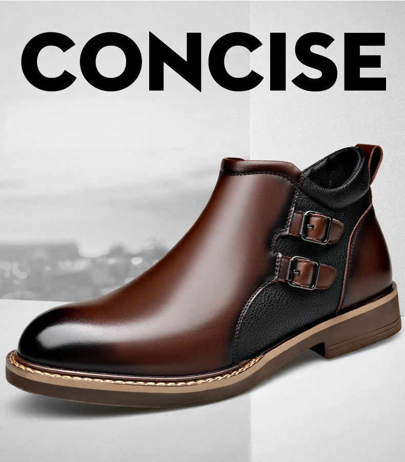 Men’s Leather Ankle Chelsea Buckle Boots