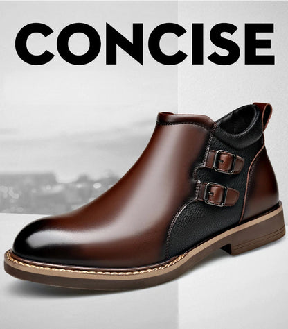 Men’s Leather Ankle Chelsea Buckle Boots