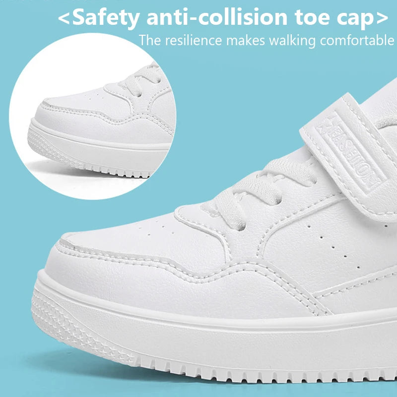Kids Black Leather Casual Sneakers