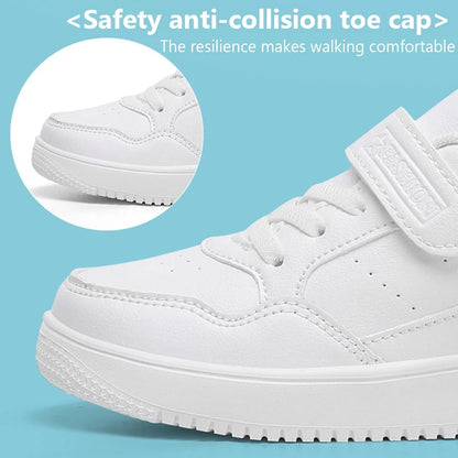 Kids Black Leather Casual Sneakers