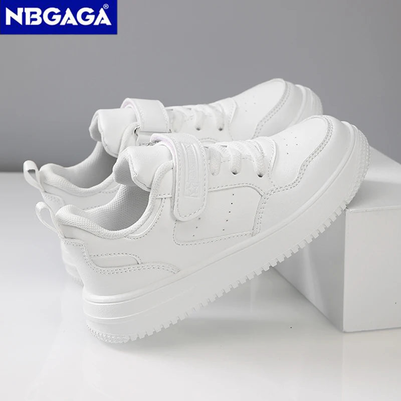 Kids Black Leather Casual Sneakers