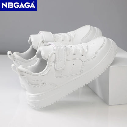 Kids Black Leather Casual Sneakers