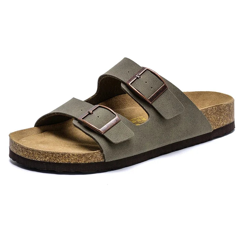 Men Brown Cork Faux Suede Sandals