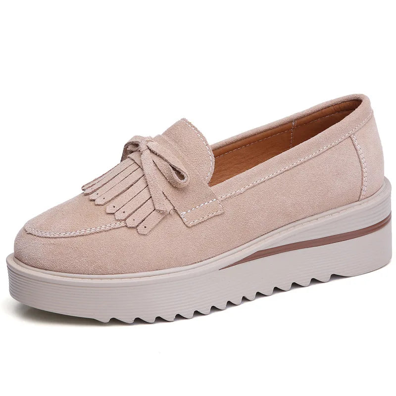 Cow Suede Leather Platform Flat Shoes