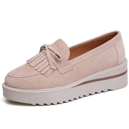 Cow Suede Leather Platform Flat Shoes
