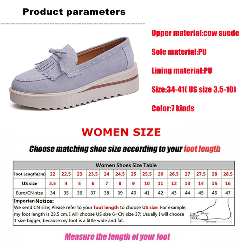 Cow Suede Leather Platform Flat Shoes