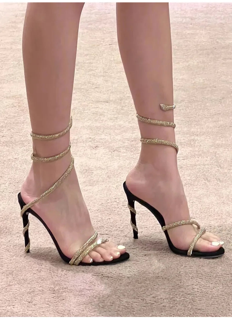 Women’s Crystal Snake Coiled Stiletto Sandals