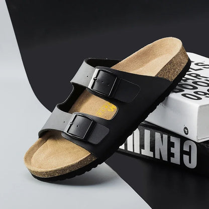 Men Brown Cork Faux Suede Sandals
