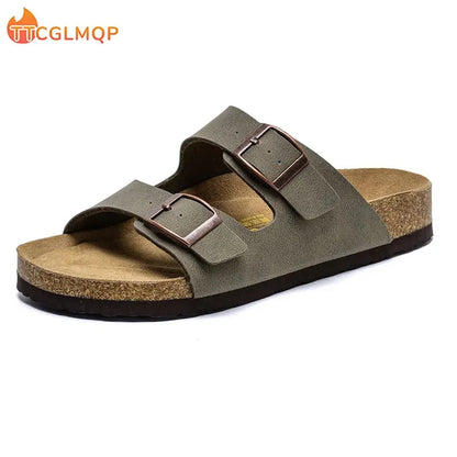 Men Brown Cork Faux Suede Sandals