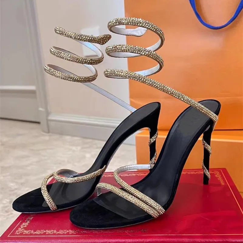 Women’s Crystal Snake Coiled Stiletto Sandals