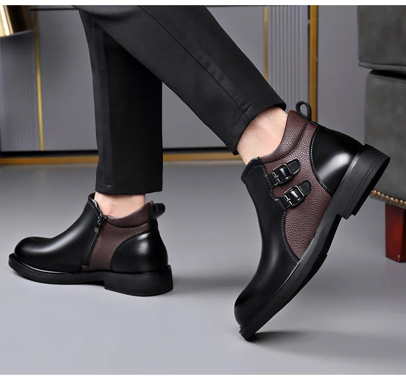 Men’s Leather Ankle Chelsea Buckle Boots