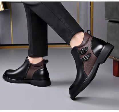 Men’s Leather Ankle Chelsea Buckle Boots
